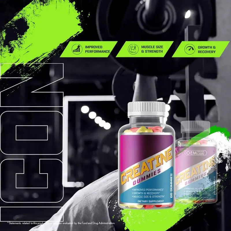 プライベート・レーベル ベーガン サプリメント Bcaa クレアチン モノヒドレート ガミ 運動前 エネルギー クレアチン ガミ