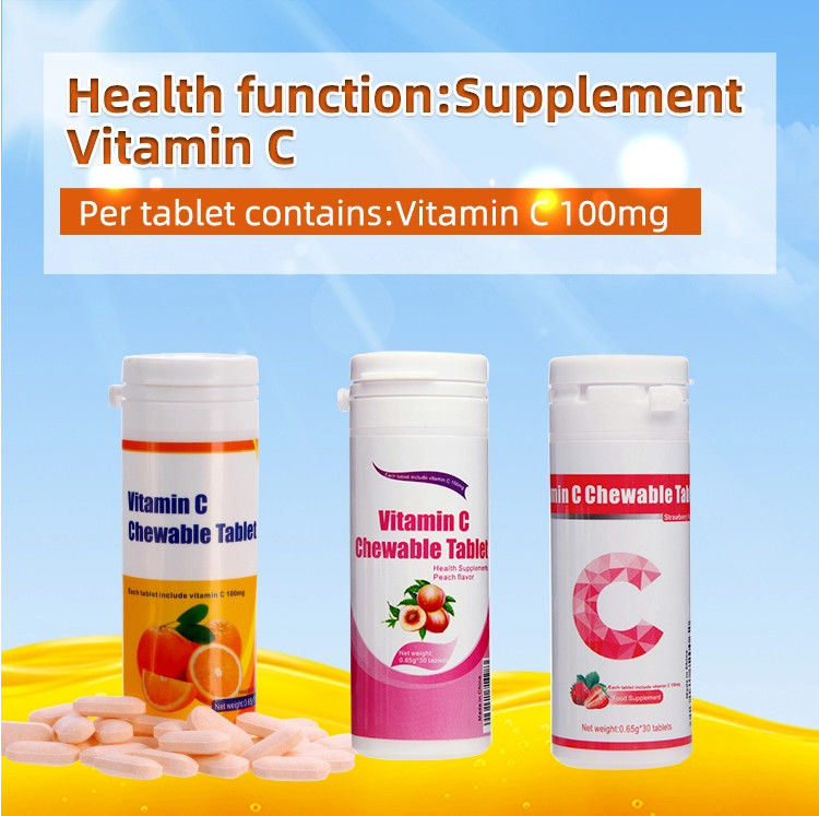 オム プライベート ラベル 肌の白化 免疫サプリメント カスタム ビタミンC 100mg 500mg 噛む錠剤